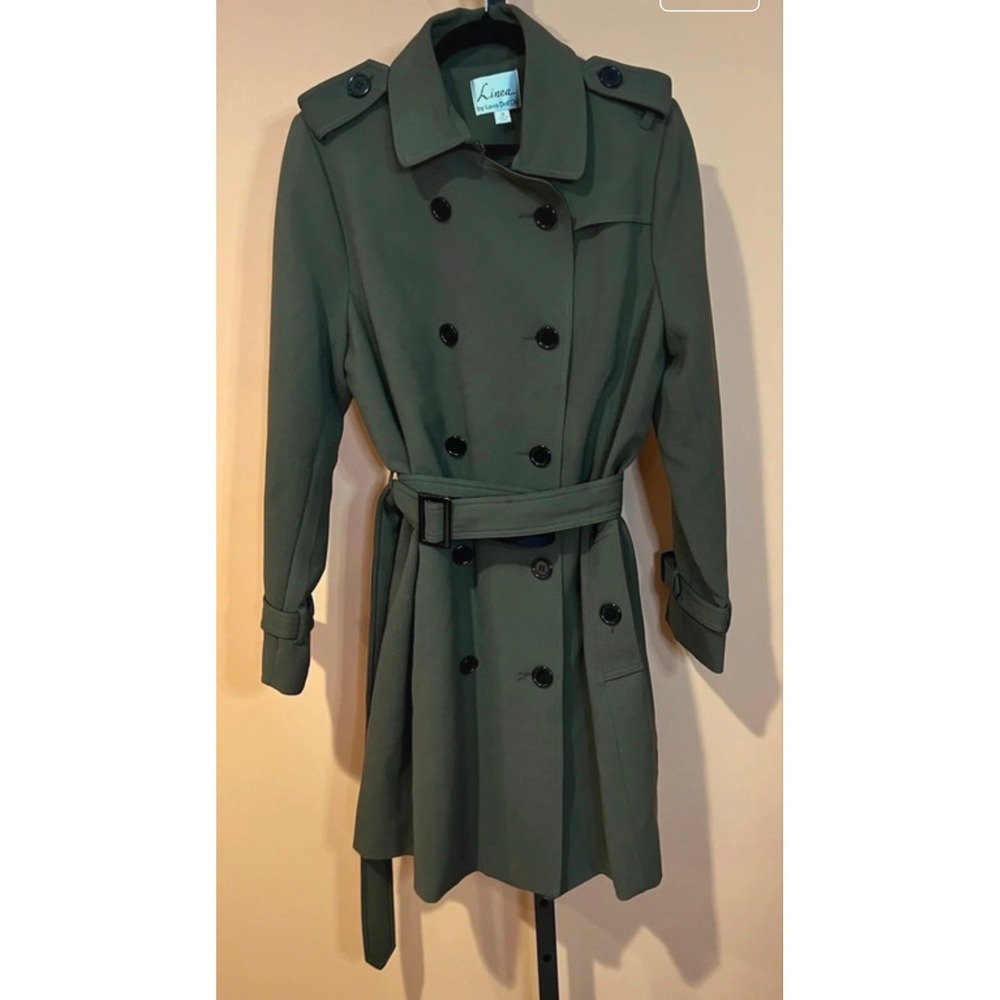 Linea by Louis Dell Olio Womens Olive Green Double Breasted Trench Coat Size 14